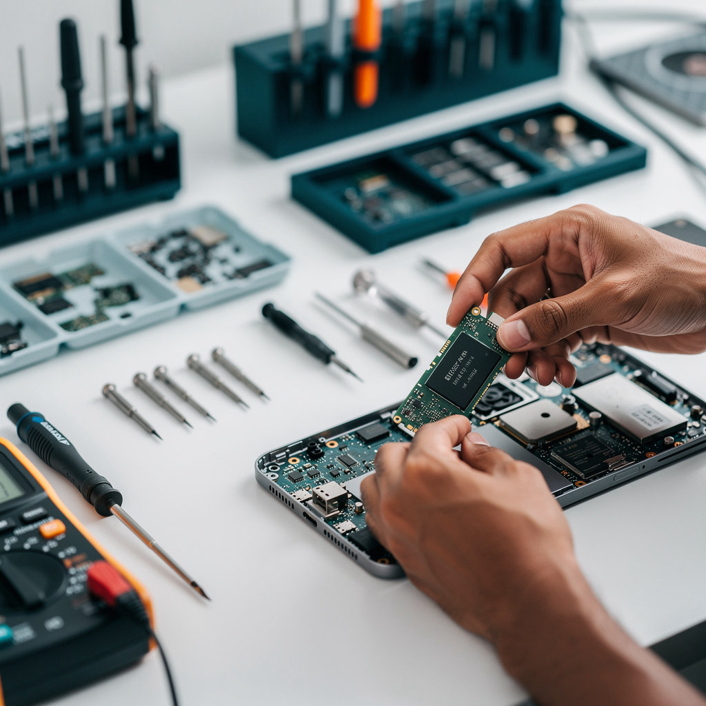 jasmeet electronics licensed technician performing quality assurance testing on repaired device